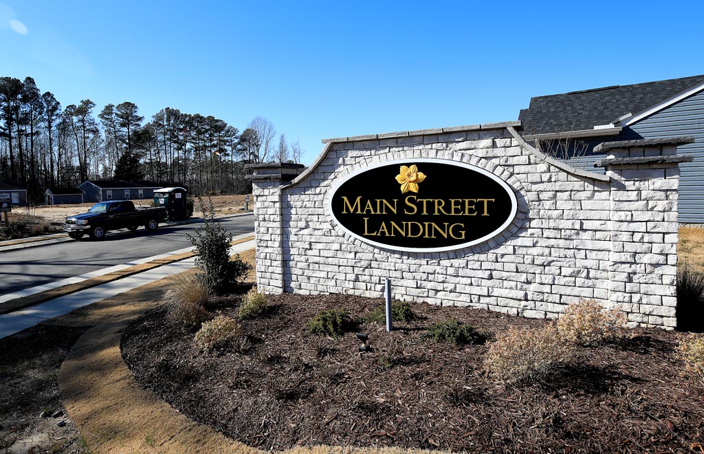 Main Street Landing sign Monday February 8, 2021.